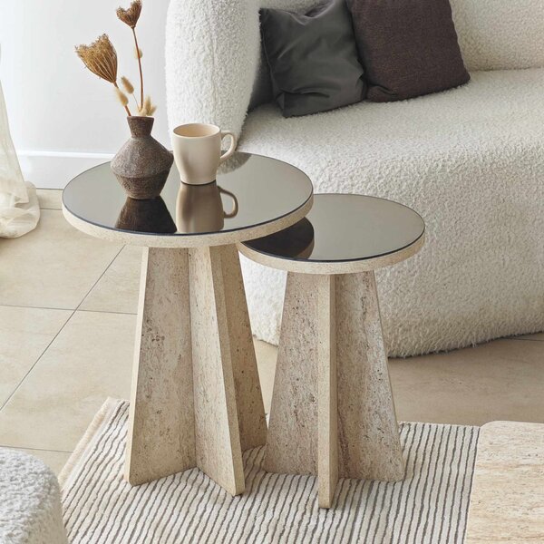 Hanah Home Side Table Set Travertine Bronze Luna - Travertine