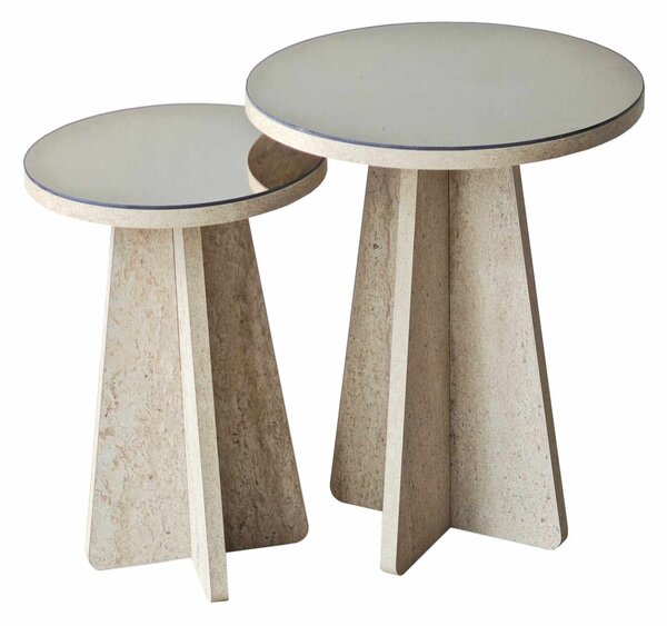 Hanah Home Side Table Set Travertine Bronze Luna - Travertine