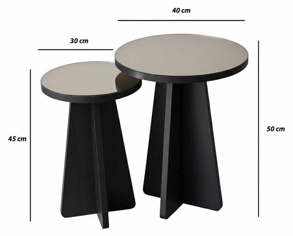 Hanah Home Kisasztal szett Fekete Bronz Luna - Fekete