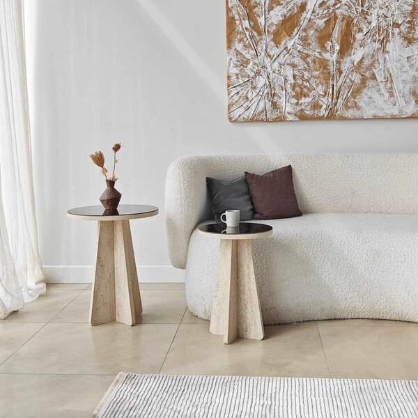 Hanah Home Side Table Set Travertine Bronze Luna - Travertine