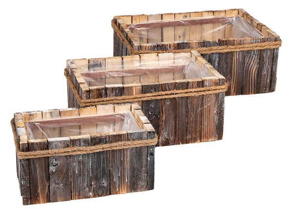 Szögletes faszelet tál szett barna 30x21x12cm S3