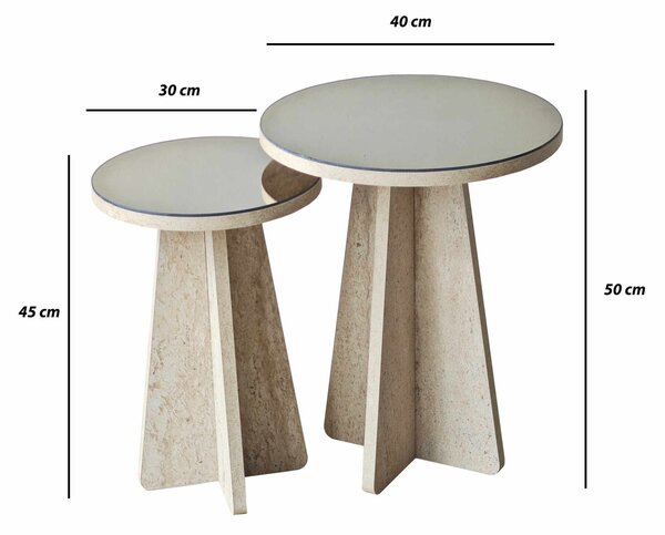 Hanah Home Side Table Set Travertine Bronze Luna - Travertine