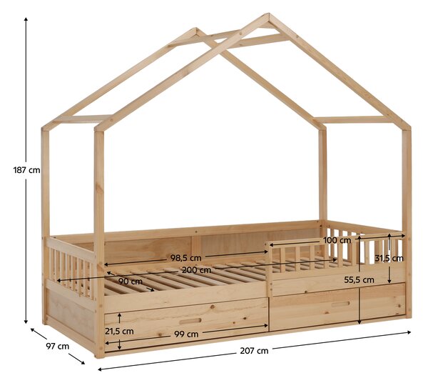 KONDELA Montessori ágy, 90x200, természetes, tömör, BIANKA