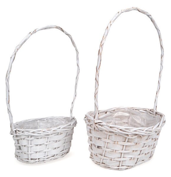 Ovális hasított fa füles kosár szett fehér 29x22x14,5/48cm S/2