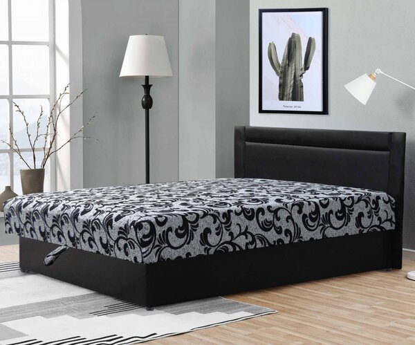 Linett Franciaágy 140 x 200 Cora fekete + Fábia szürke mintás