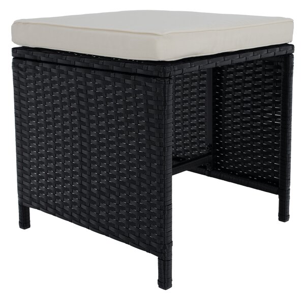KONDELA Kerti rattan szett, akácfa, fekete/krémszínű/természetes, MELFORD