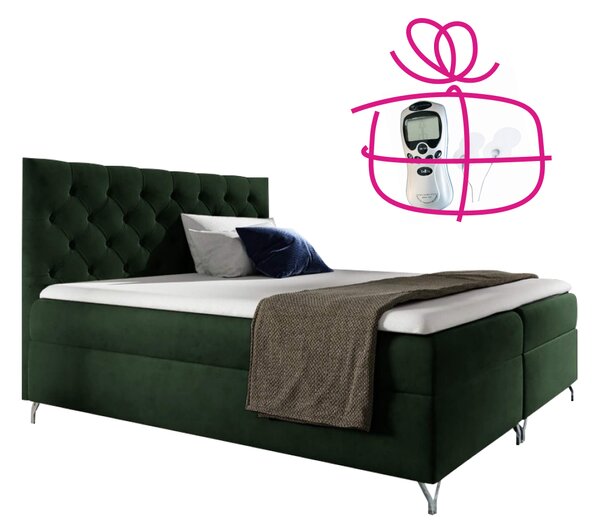 KONDELA Boxspring ágy, 160x200, zöld Velvet szövet, GULIETTE + ajándék