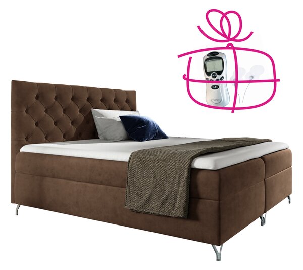 KONDELA Boxspring ágy, 140x200, barna Velvet szövet, GULIETTE + ajándék