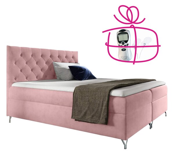 KONDELA Boxspring ágy, 120x200, rózsaszín Velvet szövet, GULIETTE + ajándék