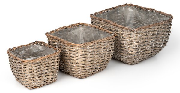 Szögletes hasított vessző ültetőtál szett szürke 25,5x25,5x17,5cm S3
