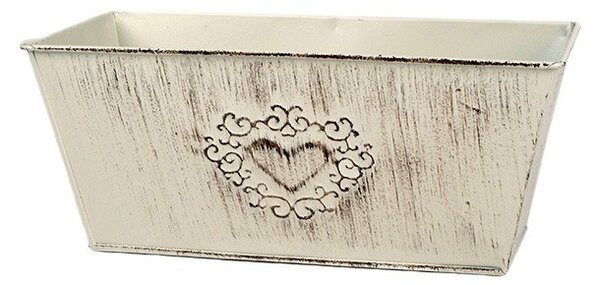 Szögletes szívmintás cink tál antikolt krém 17x9,5x8cm