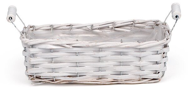 Szögletes hasított fa tál két fa füllel fehér 24x10x8/11,5cm