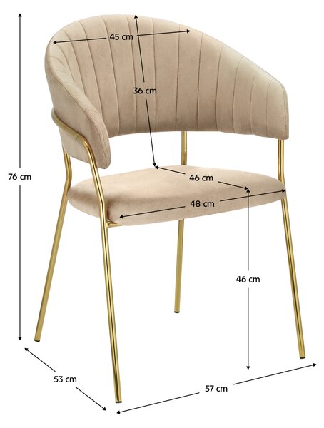 KONDELA Design étkezőszék, bézs Velvet szövet/gold króm arany, DASMIN NEW TYP 1