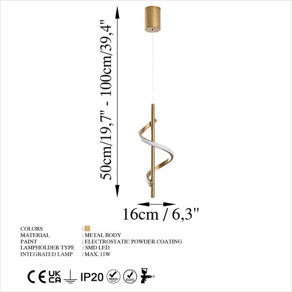 Aranyszínű LED függőlámpa ø 16 cm Likma – Opviq lights