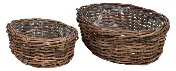 Ovális rattan tál szett barna 44x32x15cm S/2