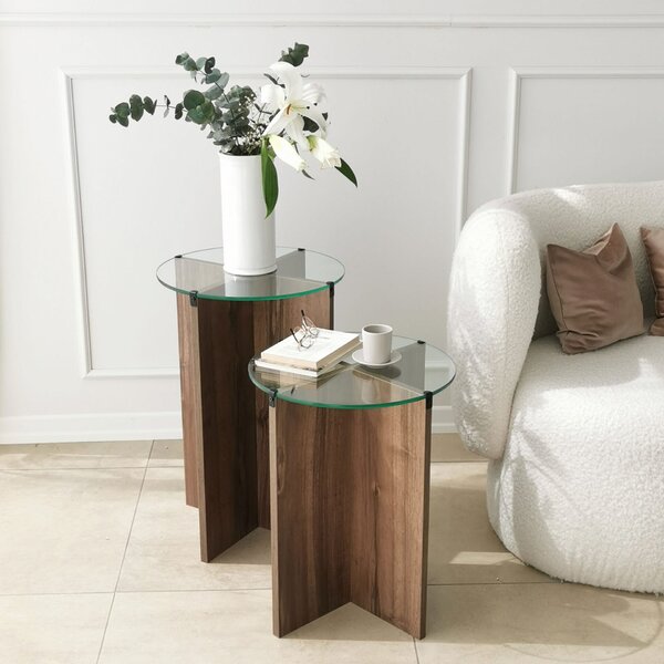 Hanah Home Egymásba illeszthető asztal (2 darab) Walnut Lily - Dió