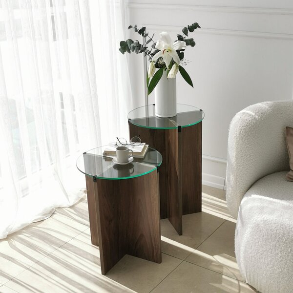 Hanah Home Egymásba illeszthető asztal (2 darab) Walnut Lily - Dió