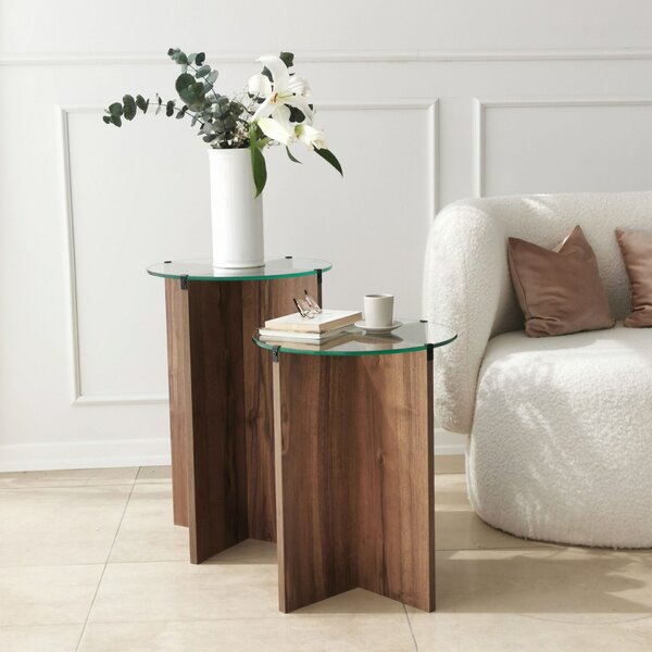 Hanah Home Egymásba illeszthető asztal (2 darab) Walnut Lily - Dió