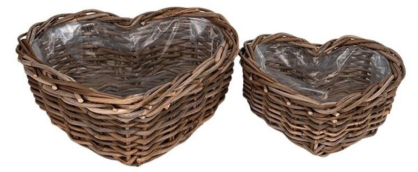 Szív alakú rattan tál szett barna 39x39x15cm S/2