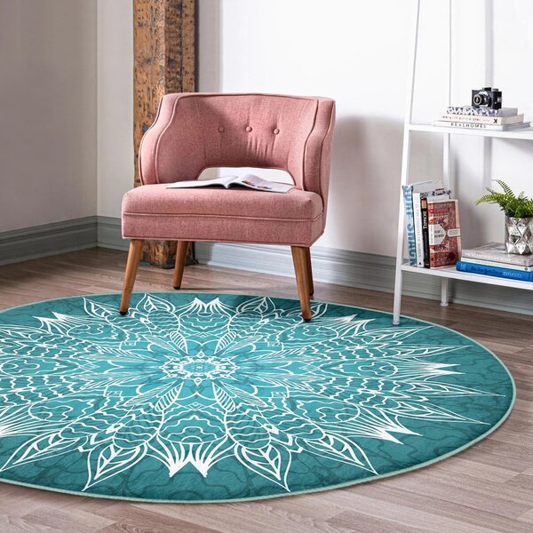 Türkiz mosható-robotporszívóval tisztítható kerek szőnyeg ø 80 cm Comfort – Mila Home