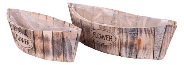 Faszelet csónak tál szett antikolt szürke 40x18x9/11cm S/2