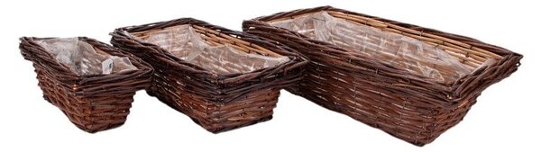 Szögletes vastagperemes hasított vessző tál szett barna 48x28x14,5cm S/3