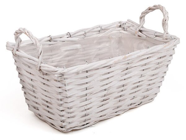 Szögletes hasított fa tál két füllel fehér 31,5x19x14/19cm
