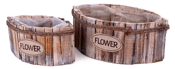 Csónak Alakú Faszelet Szett Flower Felirattal Szürke 30x15,5x12cm S/2