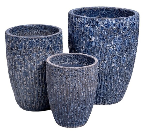 Brisbane Vase kerámia növénytartó szett savmaratott indigókék 26x34-43x55cm S/3