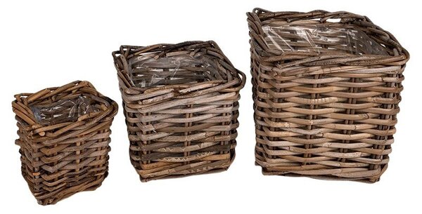 Szögletes Hasított Rattan Kaspó Szett Barna 27x27x25cm S/3