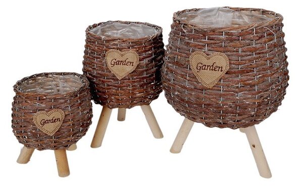 Hasított Fa Csupor Szett Fa Lábon Garden Felirattal Antikolt Barna 25x23/37cm S/3