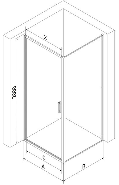 Mexen Exo-B 90 x 90 cm-es nyitható zuhanykabin, átlátszó, fekete - 817-090-090-70-00