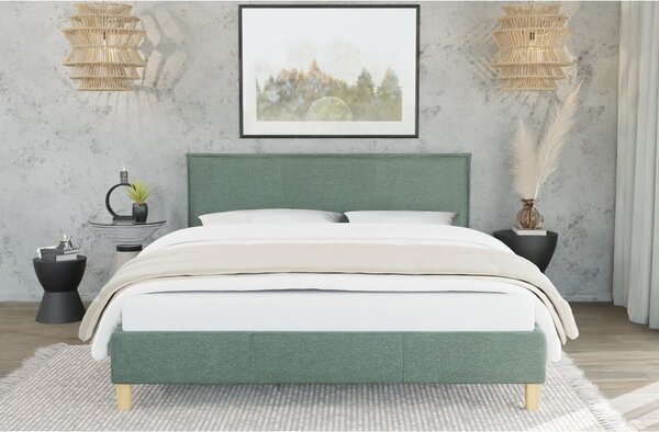 Zöld kárpitozott franciaágy ágyráccsal 200x200 cm Tina – Ropez