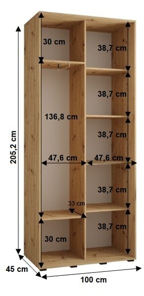 YVONA 7 gardróbszekrény - 100/45 cm, fehér / fekete / fekete