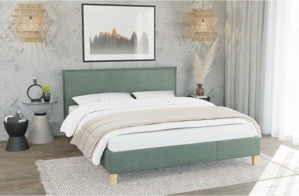 Zöld kárpitozott franciaágy ágyráccsal 200x200 cm Tina – Ropez
