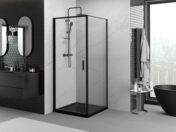 Mexen Exo-B 90 x 90 cm-es nyitható zuhanykabin, átlátszó, fekete - 817-090-090-70-00