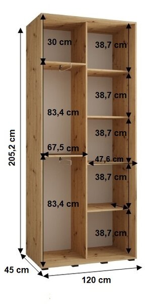 YVONA 2 gardróbszekrény - 120/45 cm, fekete / fekete