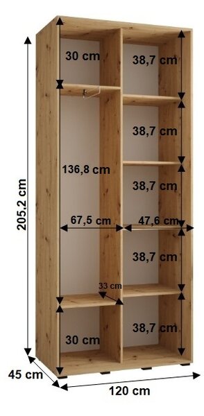 YVONA 2 gardróbszekrény - 120/45 cm, fekete / fekete