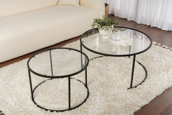 Hanah Home Coffee Table Set Black Black-Transparent-80-60