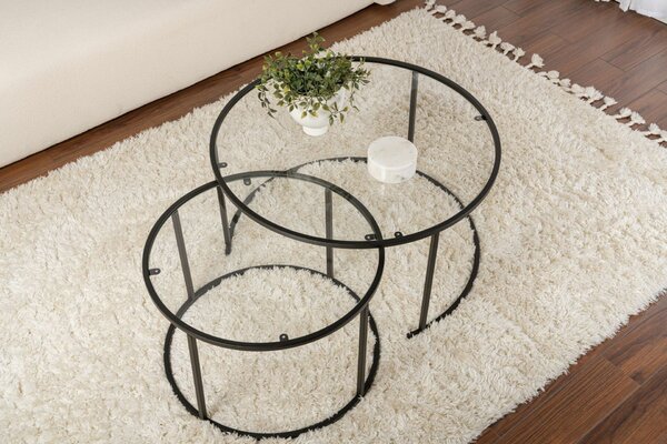Hanah Home Coffee Table Set Black Black-Transparent-80-60