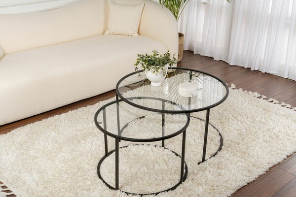 Hanah Home Coffee Table Set Black Black-Transparent-80-60