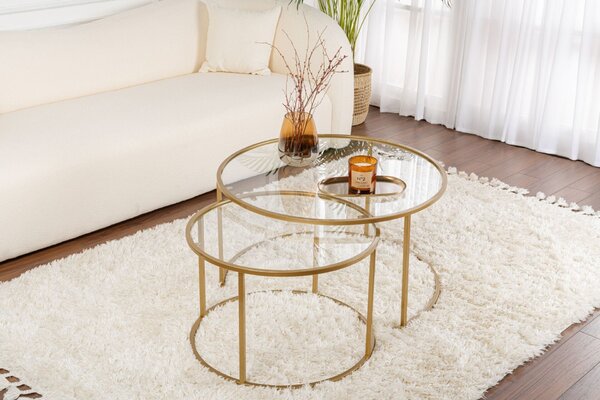Hanah Home dohányzóasztal szett GoldTransparent Aurum - 80, 60 - Arany, Átlátszó