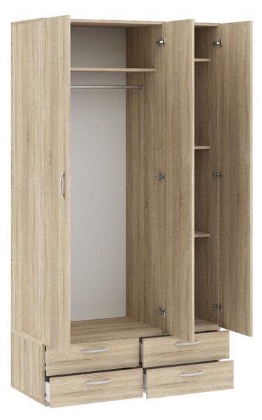 Háromajtós gardróbszekrény 111 cm fiókokkal RICHLAND - sonoma tölgyfa