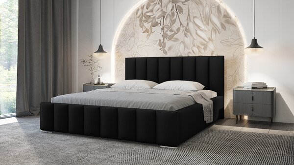 Elegáns kárpitozott ágy 160x200 MADALENA 1 tárolóhellyel - fekete