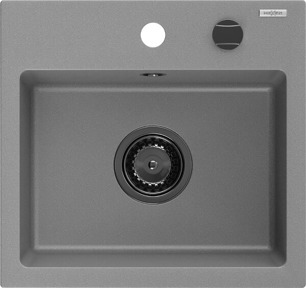 Mexen Milo, gránit mosogató 435x410x171 mm, 1 kamrás, szürke, fekete szifonnal, 6505441000-71-B