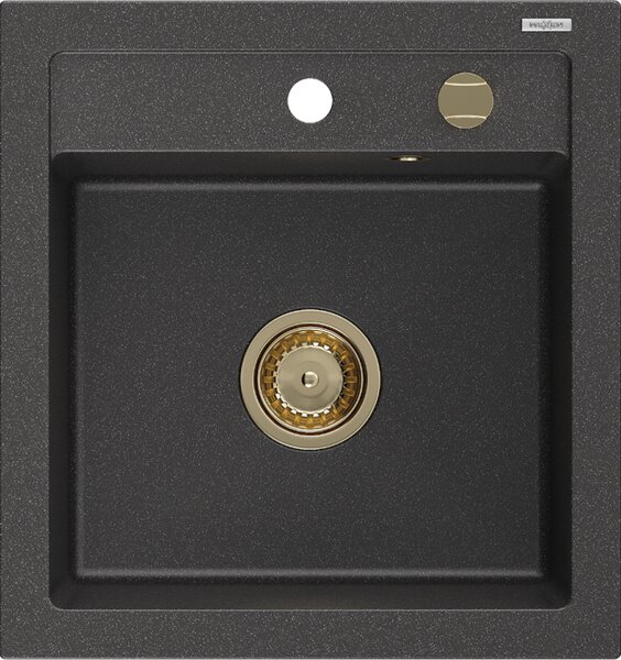 Mexen Vito, gránit mosogató 520x490x210 mm, 1 kamrás, fekete foltos arany szifonnal, 6503521000-76-G