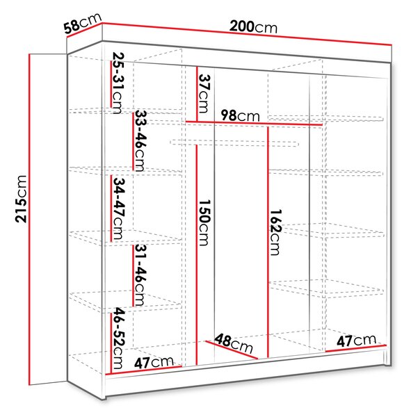 200 cm-es gardróbszekrény tolóajtóval SANARE 2 - kasmír