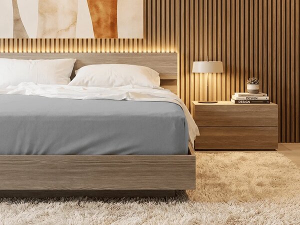 Krepp ágyneműhuzat szett DENYX BLEND szürke + jersey lepedő 180 x 200 cm világosszürke, kétszemélyes ágyhoz