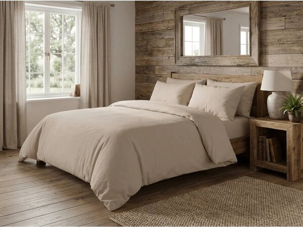 Krepp ágynemű készlet TAUPEXA világosbarna + Jersey gumis lepedő 180 x 200 cm világos bézs, franciaágy