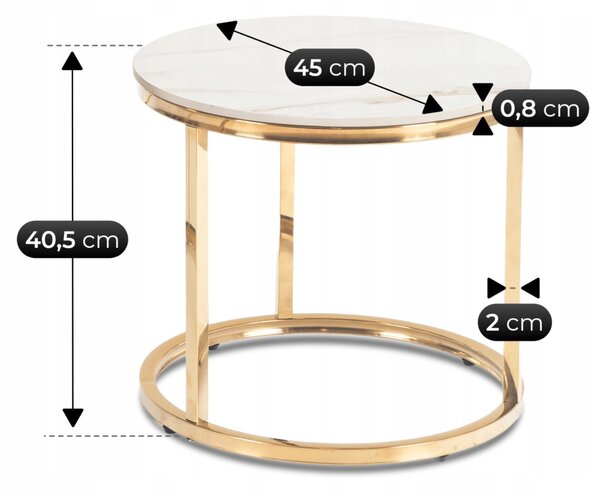 Zestaw Stolików Ceramicznych MILANO 45 cm/60 cm Biały Marmur/Złoty